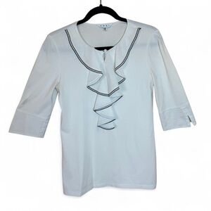 CAbi White Blouse with Ruffle Detail